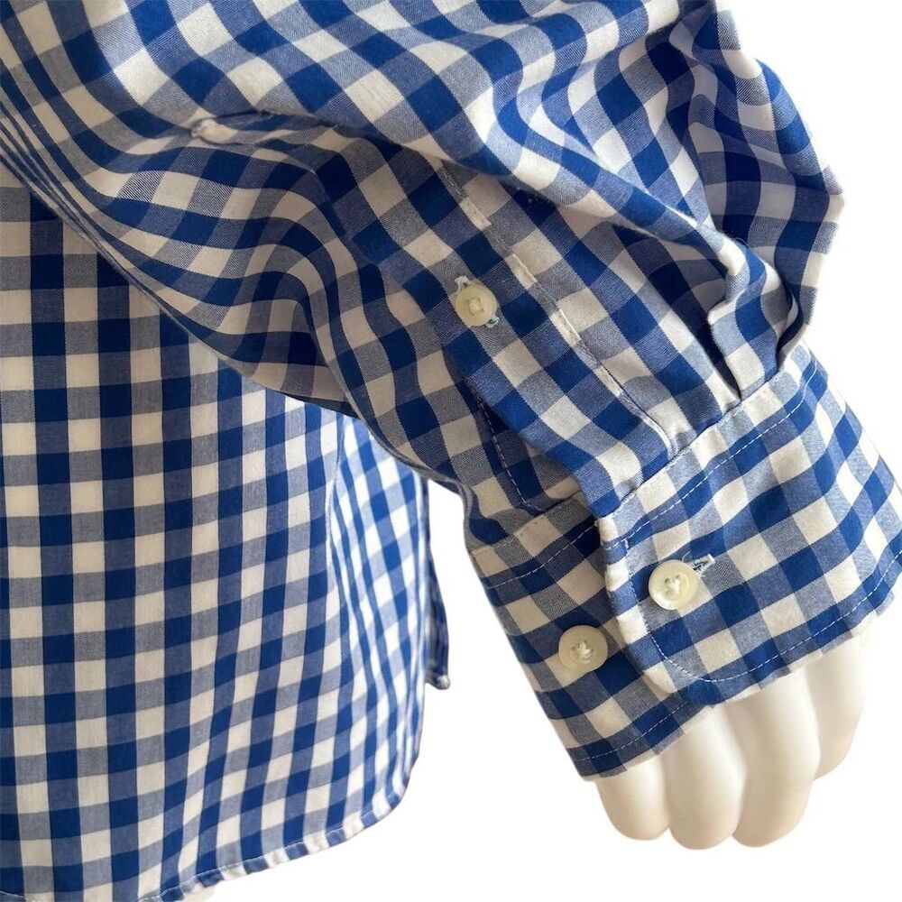 Saddlebred Blue and White Checkered Casual Button Down Shirt - Picture 3 of 5
